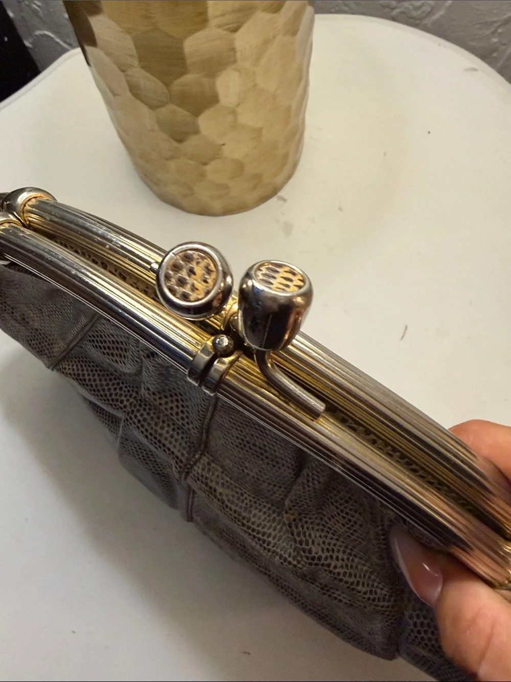 Judith Leiber Gray & Cream snakeskin Clutch